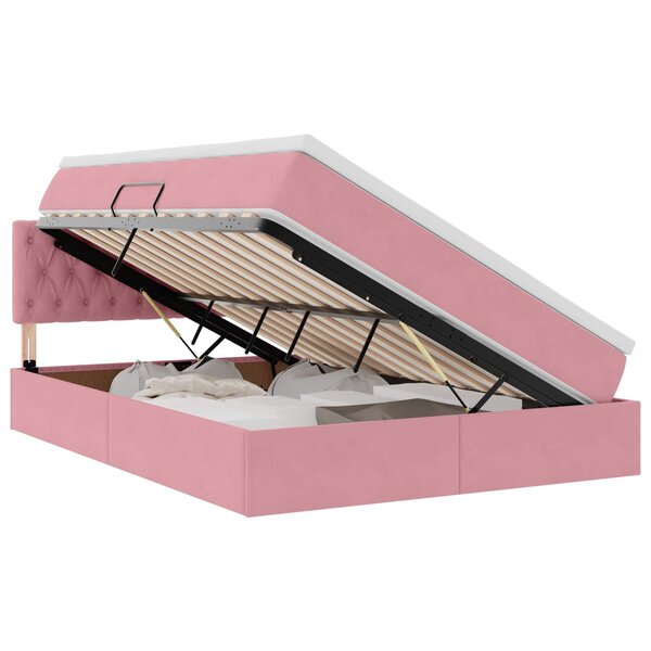 vidaXL Lit de rangement LED avec matelas Rose 140 x 200 cm Velours