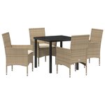 Ensemble de salle à manger de jardin de 5 pièces avec coussins en rotin polybeige