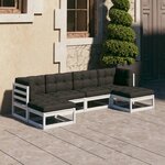 vidaXL Salon de jardin avec coussins 6 Pièces blanc bois de pin massif