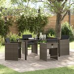 vidaXL Ensemble de salle à manger de jardin 5 pièces avec coussins gris en poly rotin