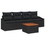 vidaXL Set de salon de jardin 5 pièces avec coussins en poly rattan noir et acacia