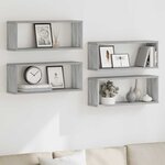 vidaXL Étagères murales cube 4 Pièces Sonoma gris 60x15x23 cm Bois