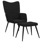 vidaXL Chaise de relaxation avec tabouret Noir Tissu