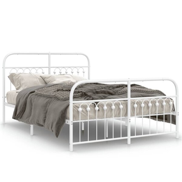 vidaXL Cadre de lit métal sans matelas et pied de lit blanc 137x190 cm