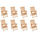 vidaXL Chaises inclinables de jardin avec coussins 8 Pièces Teck solide