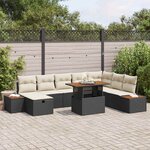 vidaXL Ensemble de canapé de jardin avec coussin 9 Pièces Noir Poly rotin