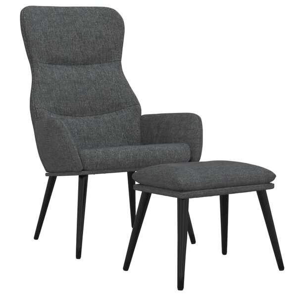 vidaXL Chaise de relaxation avec tabouret Gris foncé Tissu