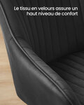 Chaise de salle à manger fauteuil siège rembourrée avec accoudoirs largeur d’assise 49 cm pieds en métal revêtement en velours charge 110 kg pour salon chambre noir 12_0004912