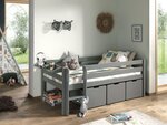 lit mi-hauteur gris + 3 tiroirs de rangement et tablette pende