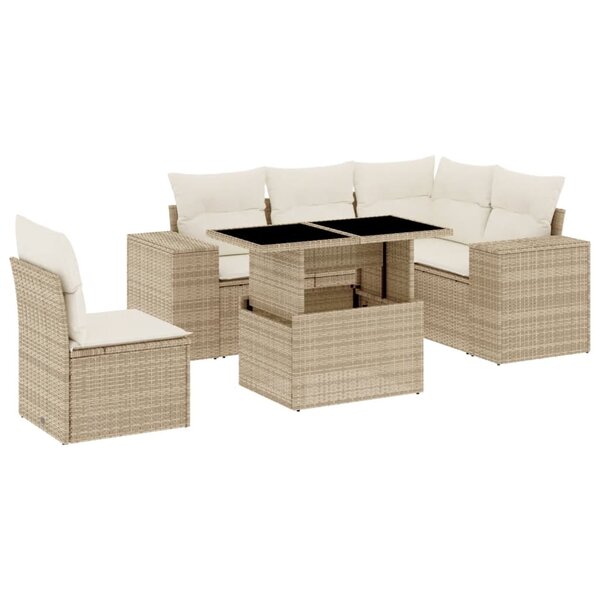 vidaXL Salon de jardin avec coussins 6 Pièces beige résine tressée