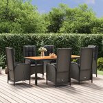 vidaXL Ensemble à dîner de jardin et coussins 7Pièces Noir Résine tressée