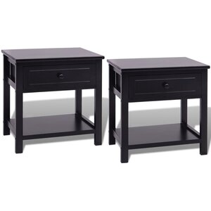 vidaXL Table de chevet 2 Pièces Bois Noir
