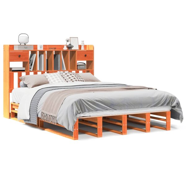 vidaXL Lit bibliothèque sans matelas cire marron 140x190 cm pin massif