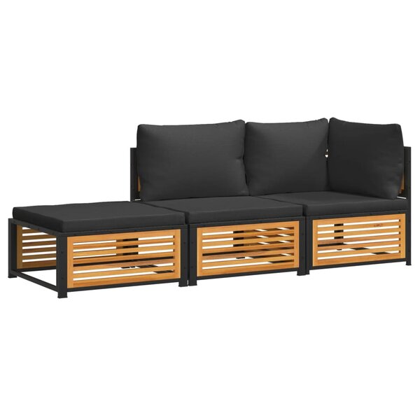 vidaXL Salon de jardin avec coussins 3 Pièces bois massif d'acacia