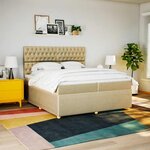 vidaXL Sommier à lattes de lit avec matelas Crème 200x200 cm Tissu
