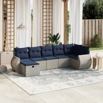 vidaXL Salon de jardin 7 Pièces avec coussins gris résine tressée