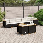 vidaXL Salon de jardin 9 Pièces avec coussins noir résine tressée