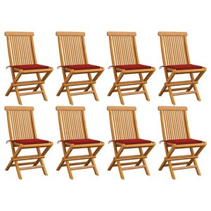 vidaXL Chaises de jardin et coussins rouge lot de 8 Bois teck massif