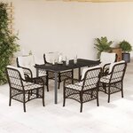 vidaXL Ensemble à manger de jardin et coussins 7 Pièces marron rotin