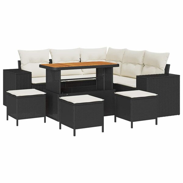 vidaXL Ensemble de canapé de jardin 9 Pièces Noir polyrotin