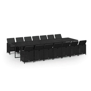 vidaXL Ensemble à manger de jardin coussins 15 Pièces Résine tressée Noir