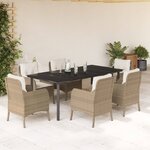 vidaXL Ensemble à manger de jardin et coussins 7 Pièces beige poly rotin