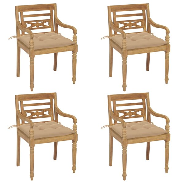 vidaXL Chaises Batavia avec coussins 4 Pièces Bois de teck solide