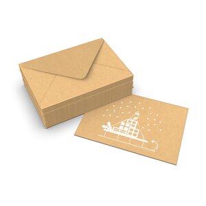 Lot de 50 enveloppes de noël traîneau à neige kraft recyclé 114x162 mm (c6)