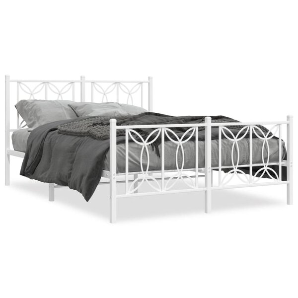 vidaXL Cadre de lit métal sans matelas et pied de lit blanc 135x190 cm