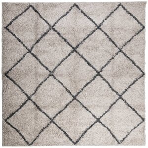 vidaXL Tapis shaggy à poils longs moderne beige anthracite 120x120 cm
