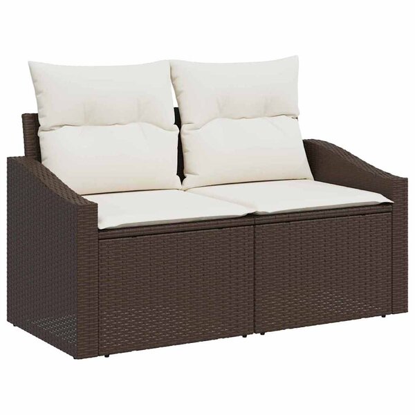 vidaXL Ensemble de canapé de jardin avec coussin 7 Pièces Marron  Crème