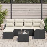 vidaXL Ensemble de canapé de jardin avec coussin 7 Pièces Noir Poly rotin