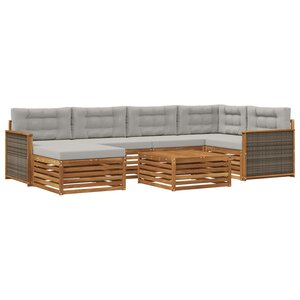 vidaXL Ensemble de canapés d'extérieur 7 Pièces Naturel et gris clair