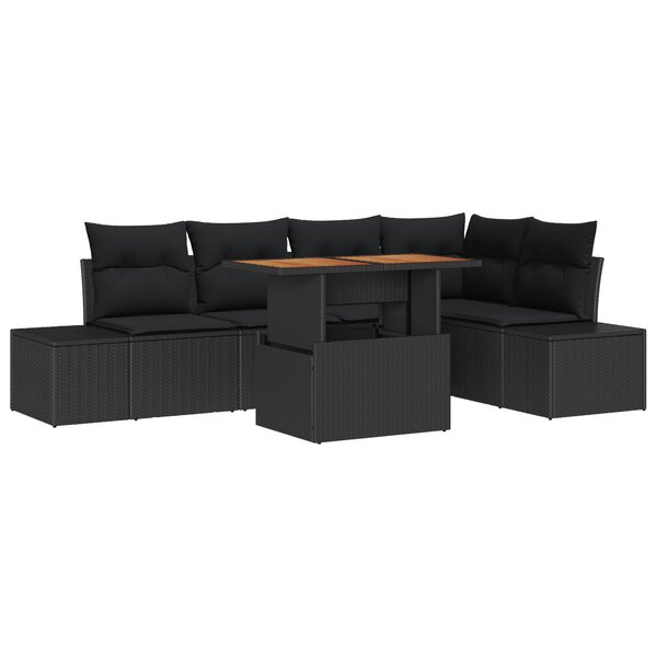 vidaXL Set de salle à manger de jardin 6 pièces avec coussins en rotin noir et bois d'acacia