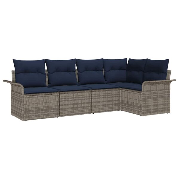 vidaXL Ensemble de canapé de jardin avec coussin 5 Pièces Gris Poly rotin
