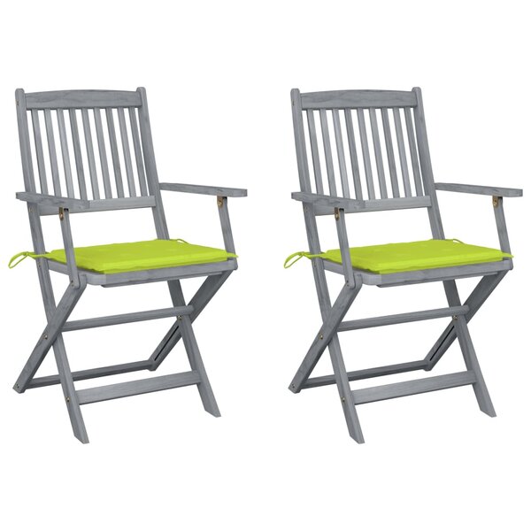 vidaXL Chaises pliables d'extérieur lot de 2 et coussins Bois d'acacia