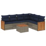 vidaXL Salon de jardin 7 Pièces avec coussins gris résine tressée