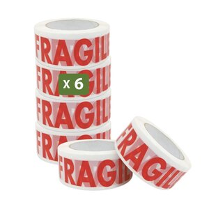 Pack and Move - Lot 6 Rouleaux Ruban Adhésif Transparent "Fragile" Pour Emballage Et Déménagement - 100 M - Qualité Premium