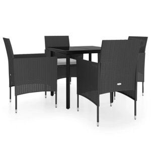 vidaXL Ensemble à manger de jardin avec coussins 5 Pièces Noir