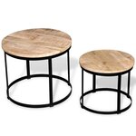 vidaXL Table basse 2 Pièces Bois de manguier brut Rond 40/50 cm