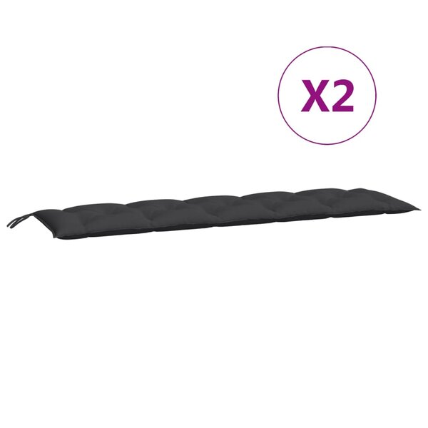vidaXL Coussins de banc jardin lot de 2 noir 180x50x7 cm tissu Oxford