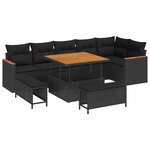 vidaXL Ensemble de canapé de jardin avec coussin 9 Pièces Noir Poly rotin