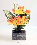 Composition fleurs artificielles pour colombarium roses  lys et dahlias h 32 cm l 25 cm orange - couleur: orange