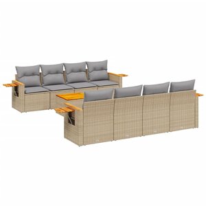 vidaXL Salon de jardin avec coussins 9 Pièces beige résine tressée