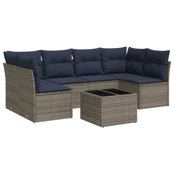 vidaXL Salon de jardin 7 Pièces avec coussins gris résine tressée