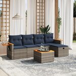 vidaXL Salon de jardin 6 Pièces avec coussins gris résine tressée