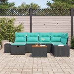vidaXL Ensemble de canapé de jardin avec coussin 7 Pièces Noir Poly rotin