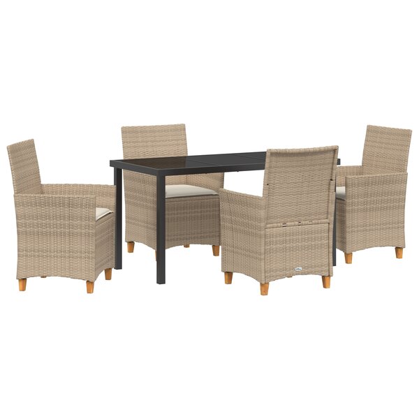 vidaXL Set de salle à manger de jardin 5 pièces avec coussins  en rotin poly beige.