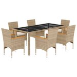 vidaXL Ensemble à manger de jardin et coussins 7 Pièces beige rotin verre