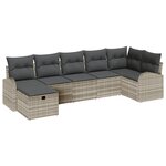 vidaXL Set de canapé de jardin 7 pièces   avec coussins gris clair en poly ratan.